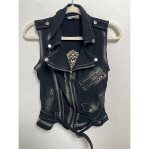Miss Me Black Moto Vest Embellished Fleur De Lis Buckle Zip Y2K Women’s Small
